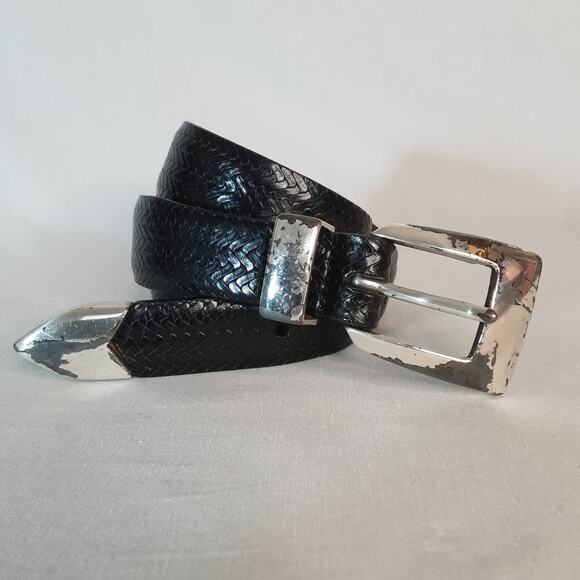 Brighton Onyx Black Full Grain Leather Belt 32 Waist Distressed Hardware - Picture 6 of 12
